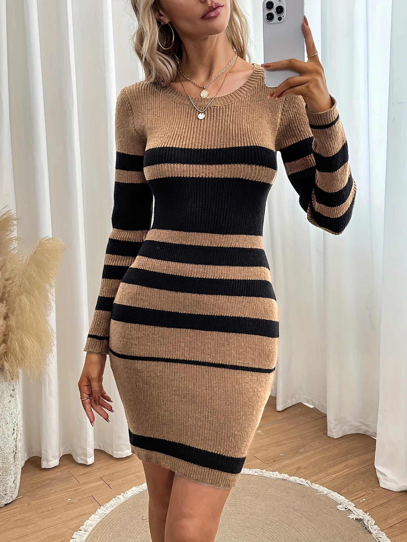 Autumn Winter Fashion New Office Ladies Knitted Dress Elegant
