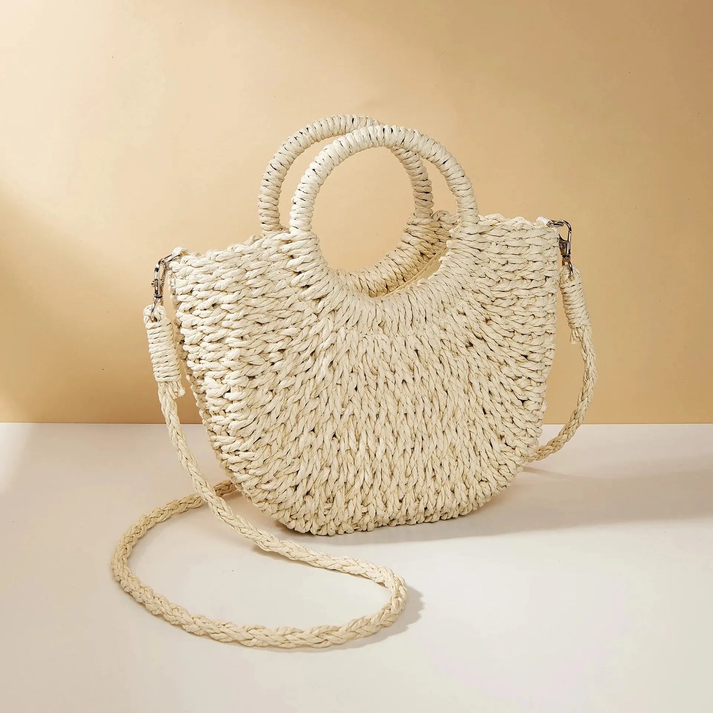 Handwoven Straw Rattan Half-Moon Beach