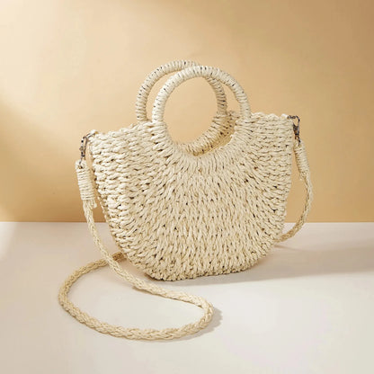 Handwoven Straw Rattan Half-Moon Beach