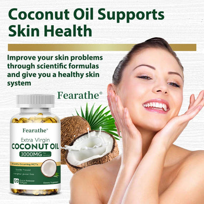 Extra Virgin Coconut Oil, 3000mg, Expeller Pressed Supplement Support for Hair, Nails & Skin Health, Non-GMO