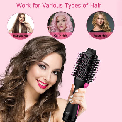 Women Hair Dryer Brush Hair Dryer Straightener Curler Massager 4 In 1