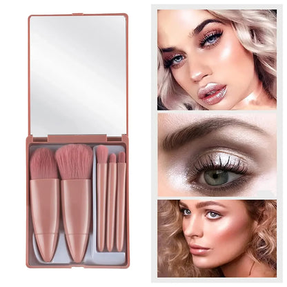 5pcs Mini Makeup Brush Set with Mirror - Multifunctional Travel