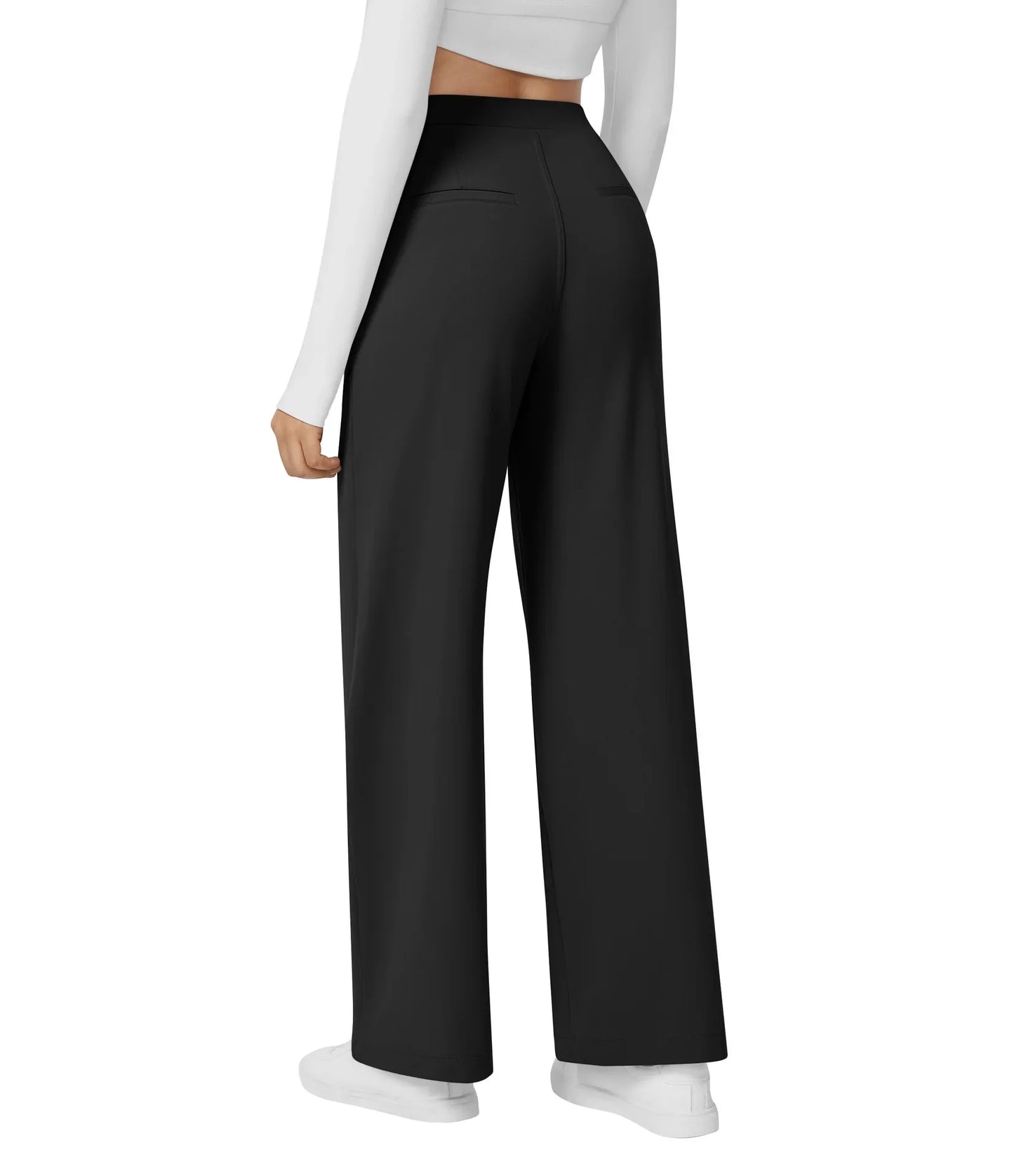 Flex High Waisted Work Pants Plicated Side Pockets Straight Leg