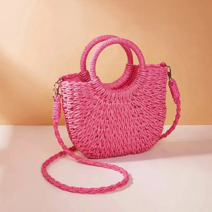 Handwoven Straw Rattan Half-Moon Beach