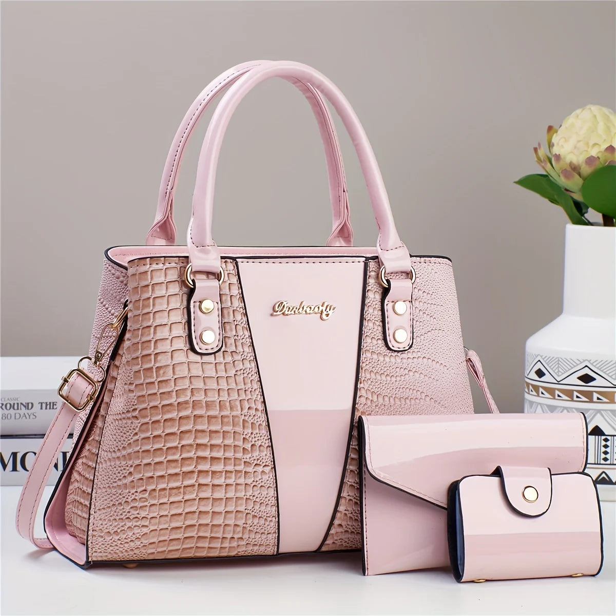Luxury 3pcs Handbag Set Crocodile Pattern Large Capacity