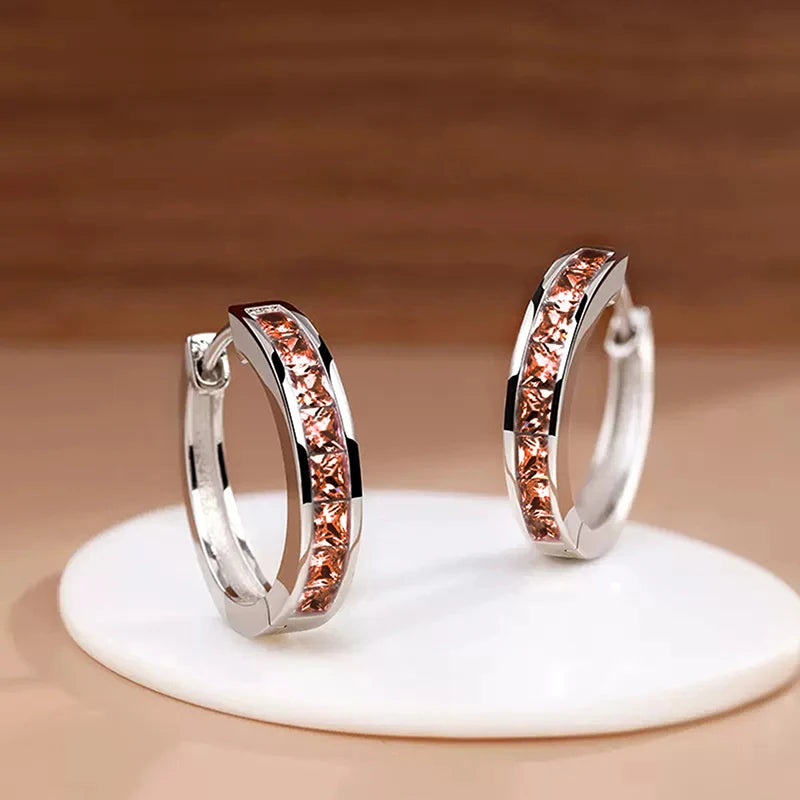 Classic Design Women Hoop Earrings Full with Princess Square