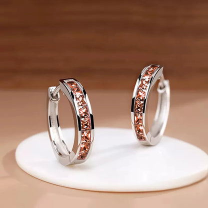 Classic Design Women Hoop Earrings Full with Princess Square