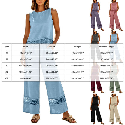Women's 2 Piece Lace Set - Crop Top & Wide Leg Pants