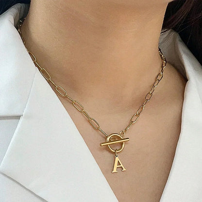 English Letter Initial Necklace 18K Gold Plated Stainless