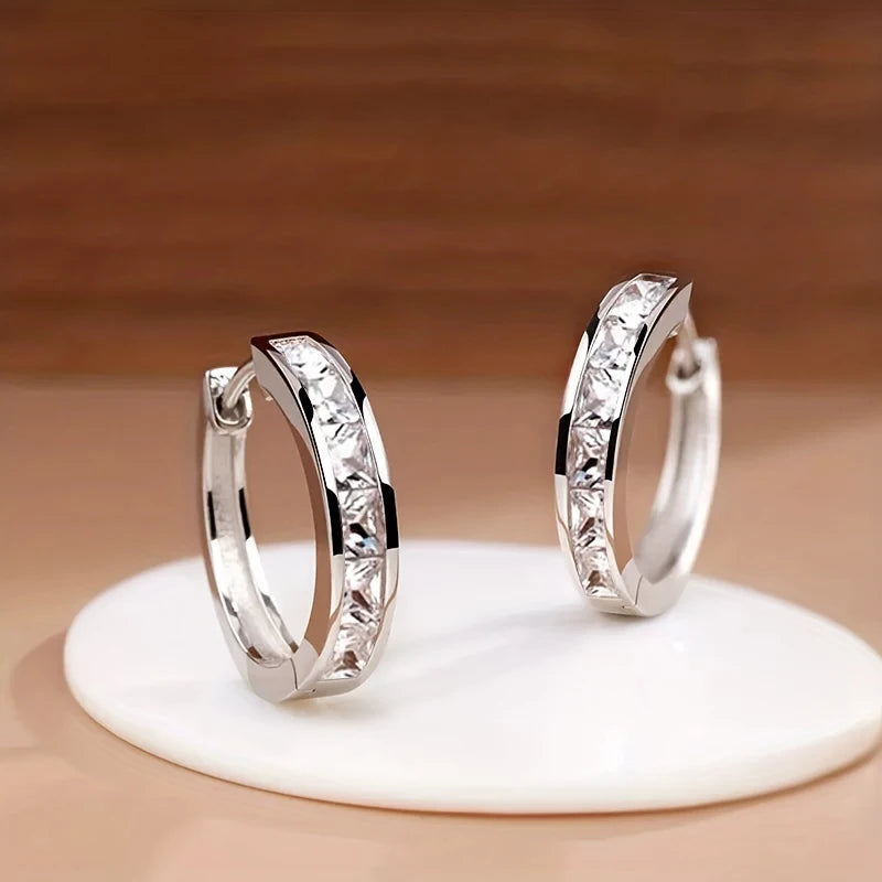 Classic Design Women Hoop Earrings Full with Princess Square