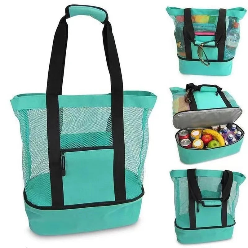 Tote Bag Mesh Beach Tote Bag with Insulated Cooler Compartment Extra Large