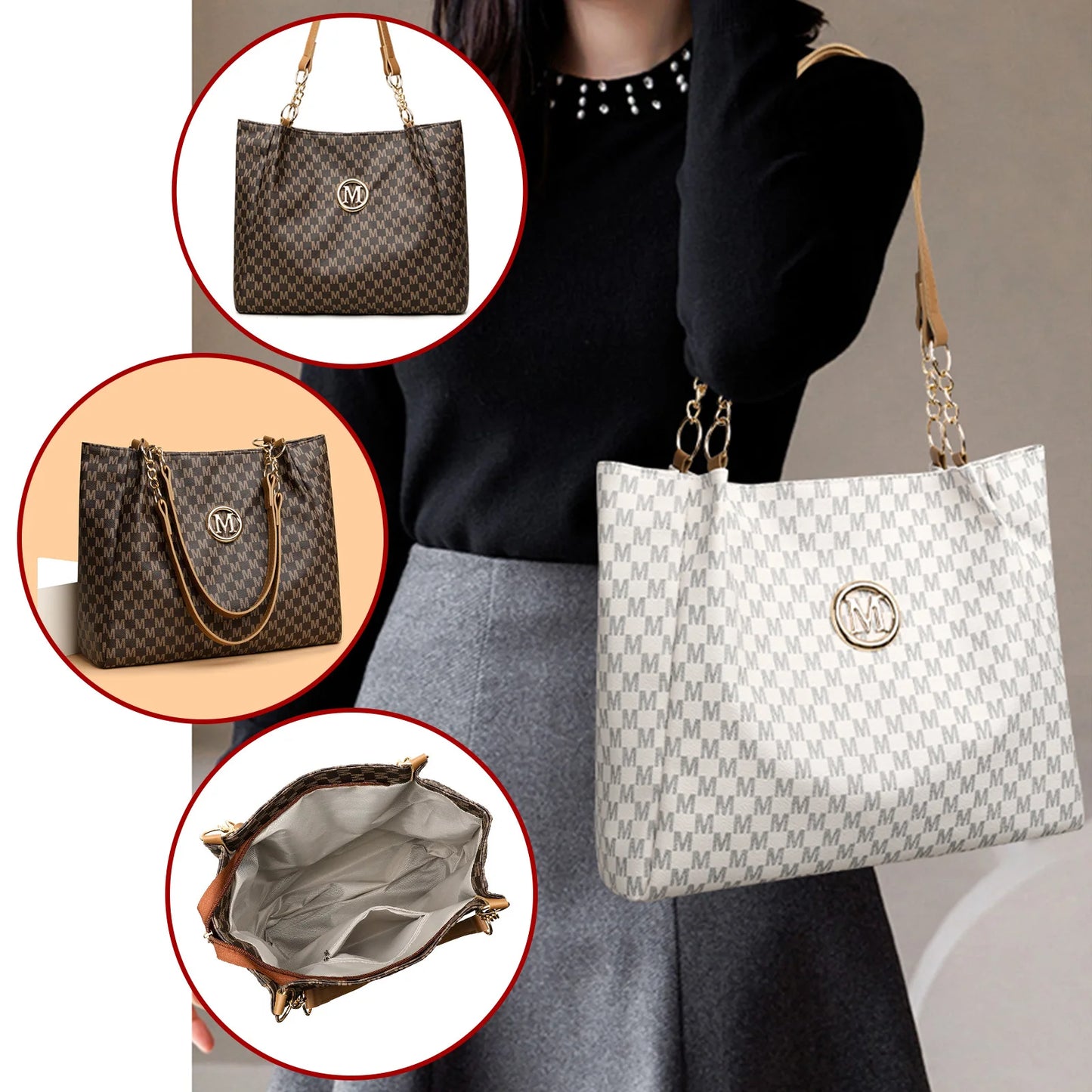 2pcs Women's Vintage Shoulder Bag Set Large Capacity
