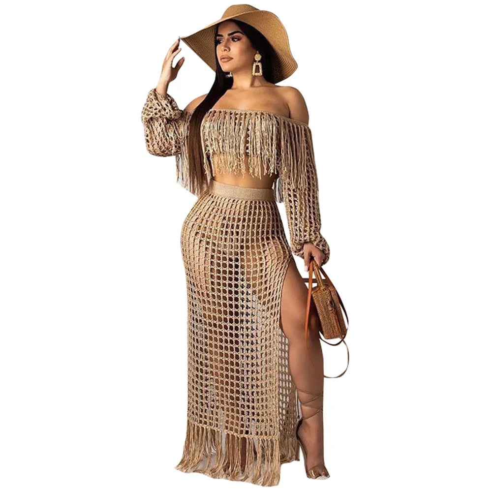 Skirt 2 Piece Set Women Beach Long Skirts Suit Top