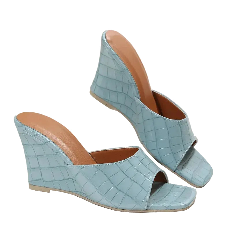 Snake Print Leather Wedges Shoes For Women