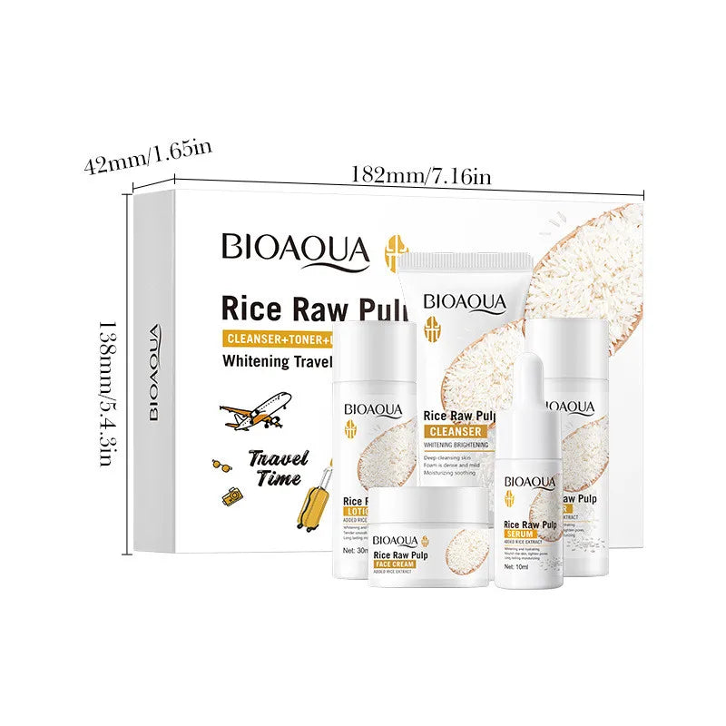 5pcs BIOAOUA Rice Raw Whitening Set Brighten Hydrating Moisturize