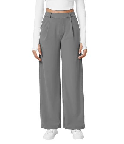 Flex High Waisted Work Pants Plicated Side Pockets Straight Leg