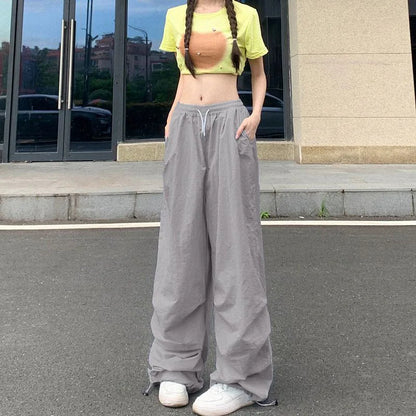 Xpqbb Y2K Parachute Black Pants Women Hip Hop Streetwear Oversize Pockets Cargo Trousers Harajuku Wide Leg Baggy Sweatpants Lady