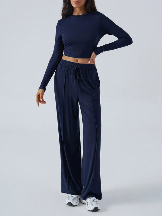 autumn/winter Y2K commuting set hot selling long sleeved wide leg pants