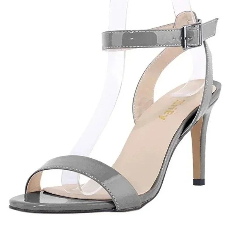 5) Women Sandals Pumps Summer Sexy Open Toe Ankle Strap 9cm Mid High Heels Ladies Buckle Stilettos Thin Heel Party Wedding Shoes