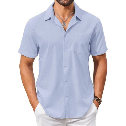 Cotton Linen Breathable Shirt for Men Solid Color Turn Down Collar