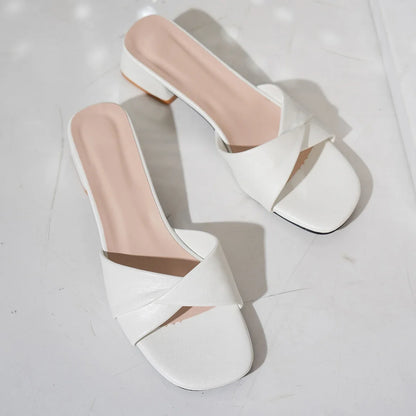 New Fashion Open Toe Solid Color Simple Leather