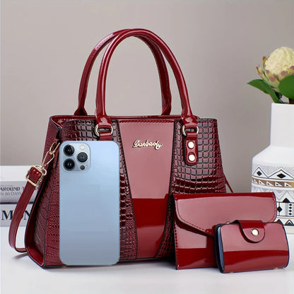 Luxury 3pcs Handbag Set Crocodile Pattern Large Capacity