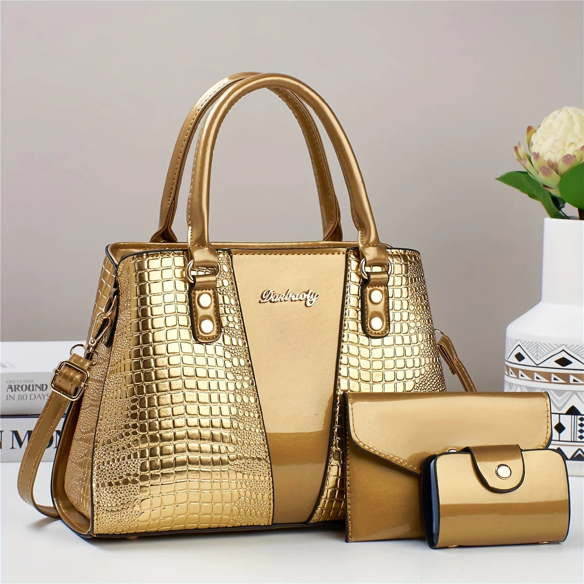 Luxury 3pcs Handbag Set Crocodile Pattern Large Capacity