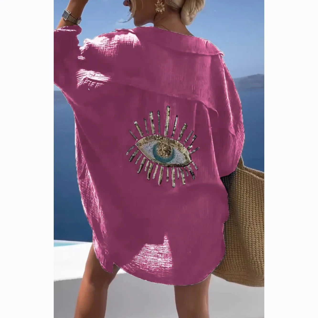 Blue Eyes Bikini Cover Up Lace Hollow Crochet Swimsuit Beach Dress Women