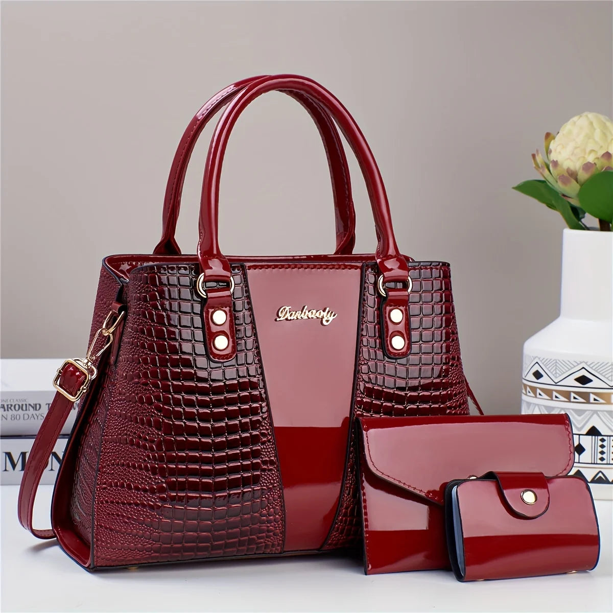 Luxury 3pcs Handbag Set Crocodile Pattern Large Capacity