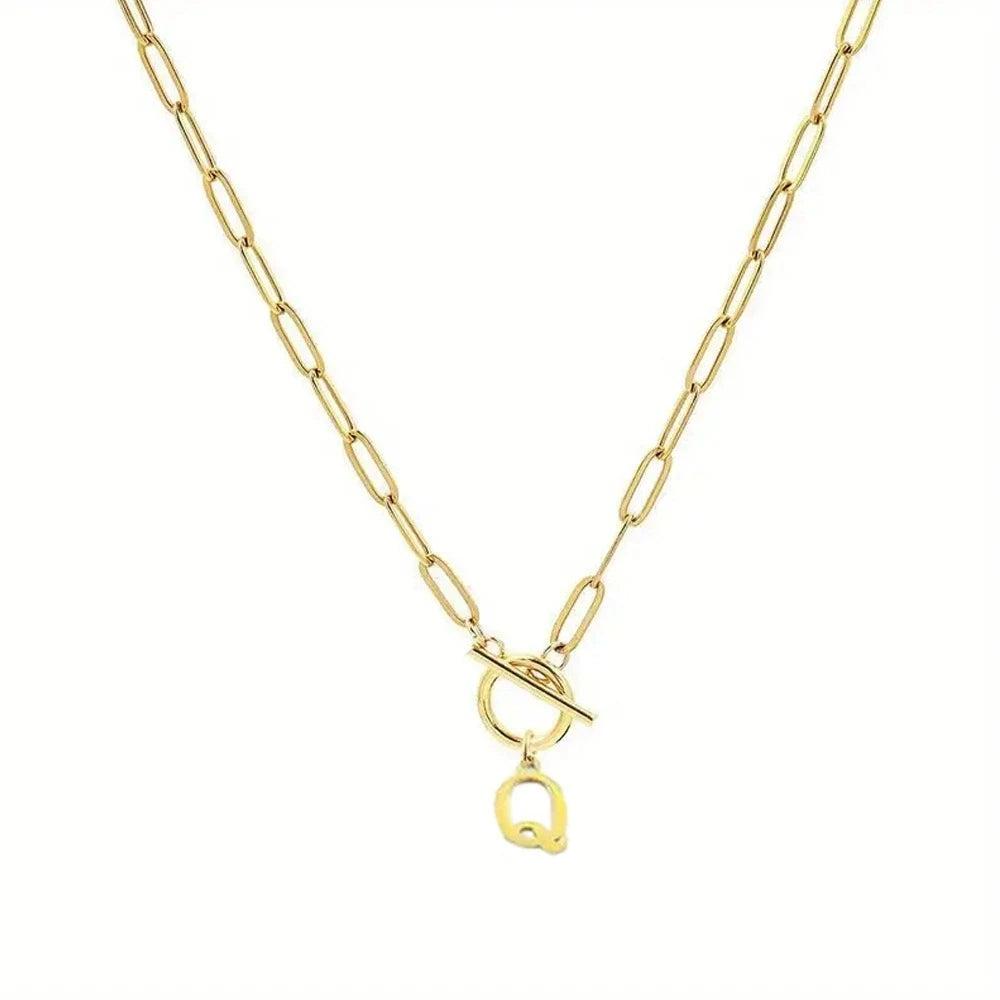 English Letter Initial Necklace 18K Gold Plated Stainless