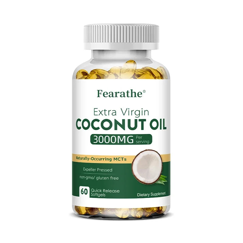 Extra Virgin Coconut Oil, 3000mg, Expeller Pressed Supplement Support for Hair, Nails & Skin Health, Non-GMO