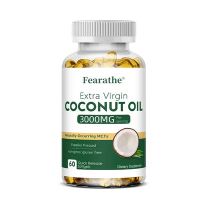 Extra Virgin Coconut Oil, 3000mg, Expeller Pressed Supplement Support for Hair, Nails & Skin Health, Non-GMO