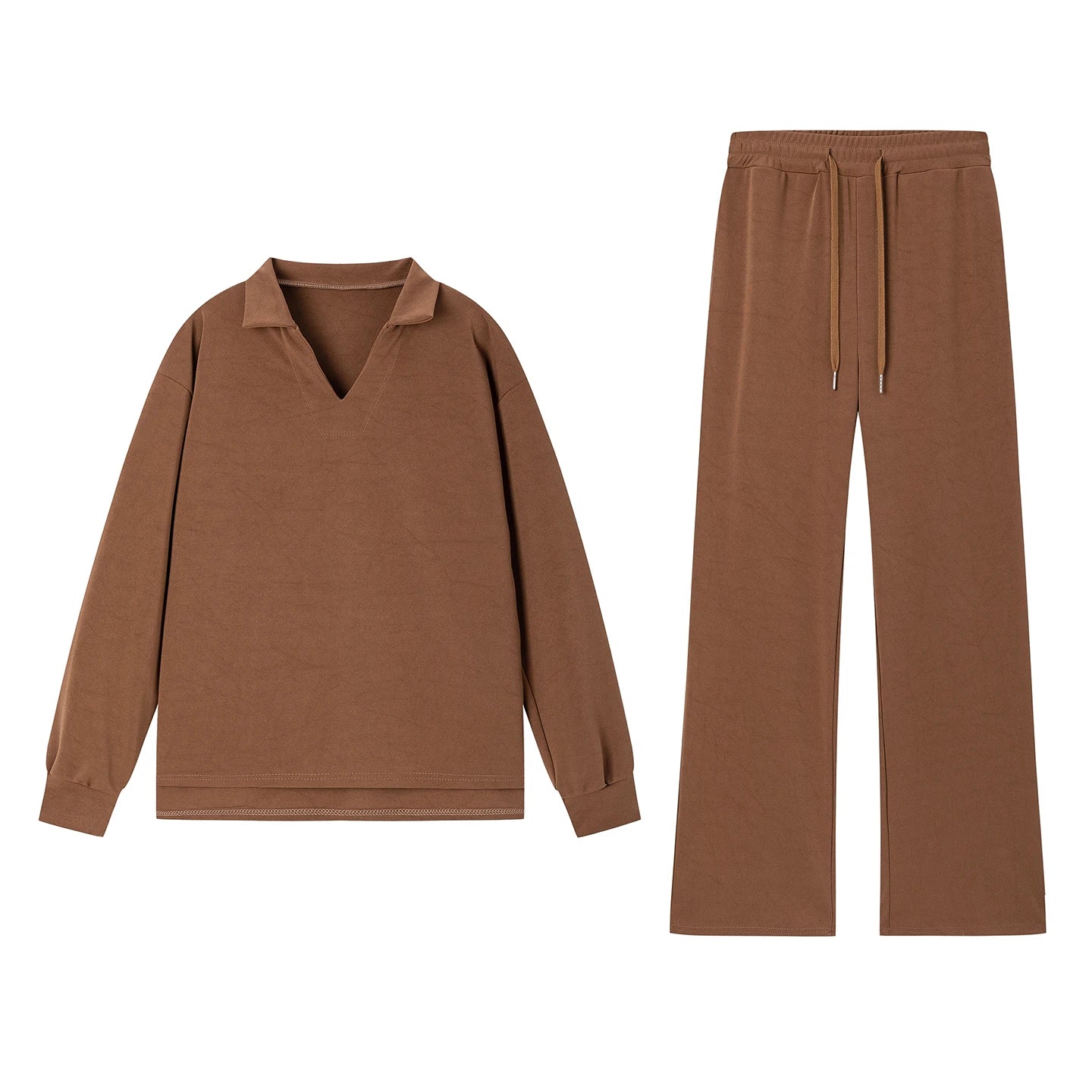 1 European and American Autumn and Winter New Fashion Casual Women's Long Sleeved Drawstring Solid Color Commuting Pants Set