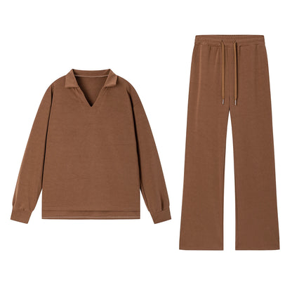 1 European and American Autumn and Winter New Fashion Casual Women's Long Sleeved Drawstring Solid Color Commuting Pants Set