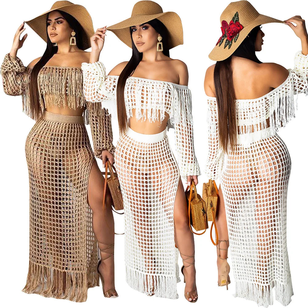 Skirt 2 Piece Set Women Beach Long Skirts Suit Top
