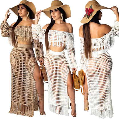 Skirt 2 Piece Set Women Beach Long Skirts Suit Top