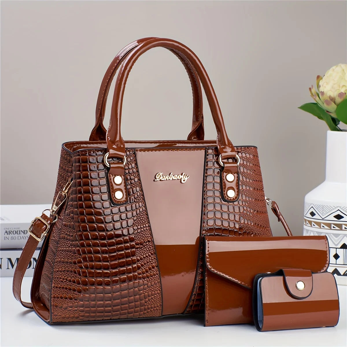 Luxury 3pcs Handbag Set Crocodile Pattern Large Capacity