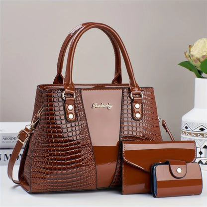 Luxury 3pcs Handbag Set Crocodile Pattern Large Capacity