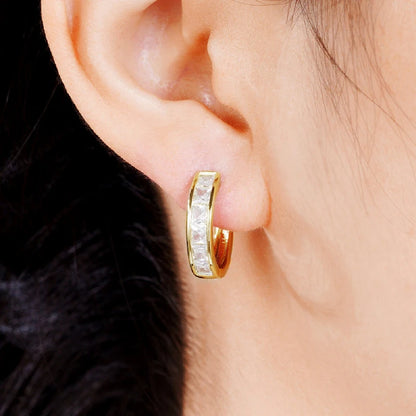 Classic Design Women Hoop Earrings Full with Princess Square