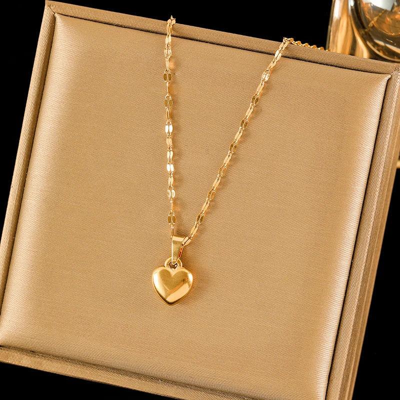 Stainless Steel Heart Love Necklace Bracelets Earrings Set For Women New Trendy 18K Gold Plated Waterproof Jewelry