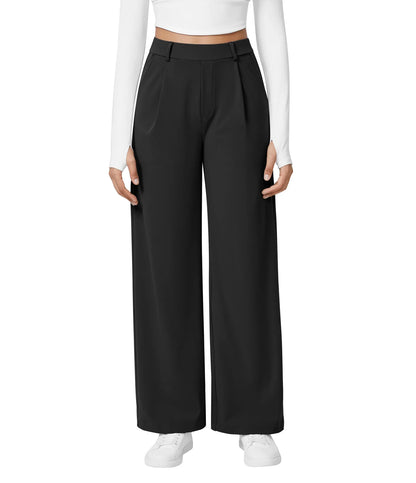Flex High Waisted Work Pants Plicated Side Pockets Straight Leg