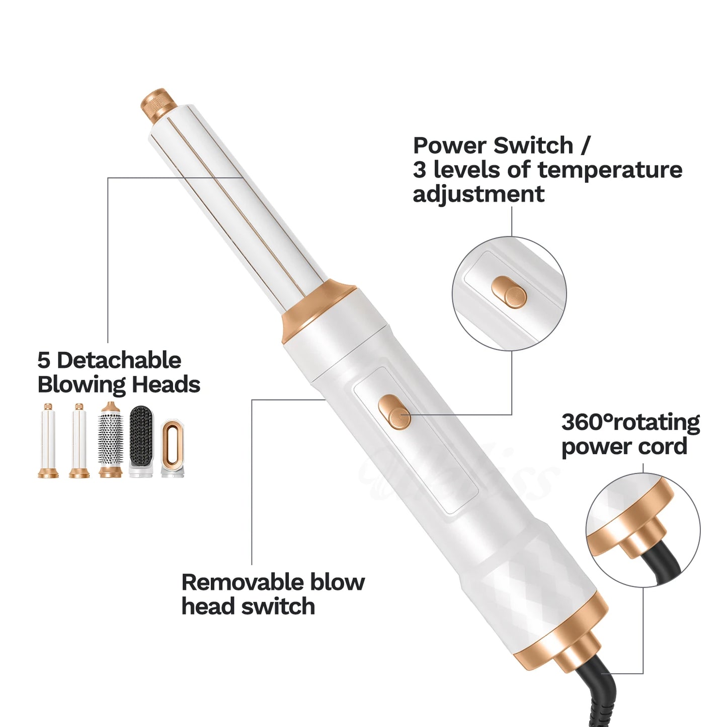 UKLISS Airstyler Pro 5 en 1 — Secador, Rizador, Alisador y Cepillo Térmico