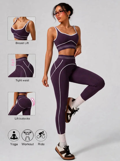 Women's 2-Piece Activewear Set - Crop Tank Top & High Rise Leggings