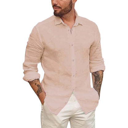 Mens Button Up Shirts for Men Long Sleeve Cotton Linen Hawaiian Beach