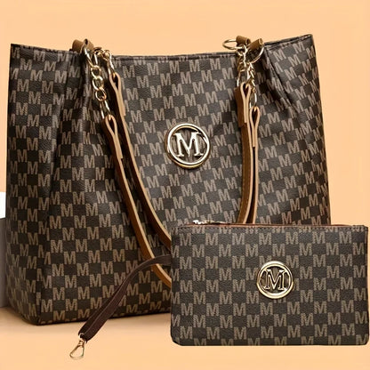 2pcs Women's Vintage Shoulder Bag Set Large Capacity