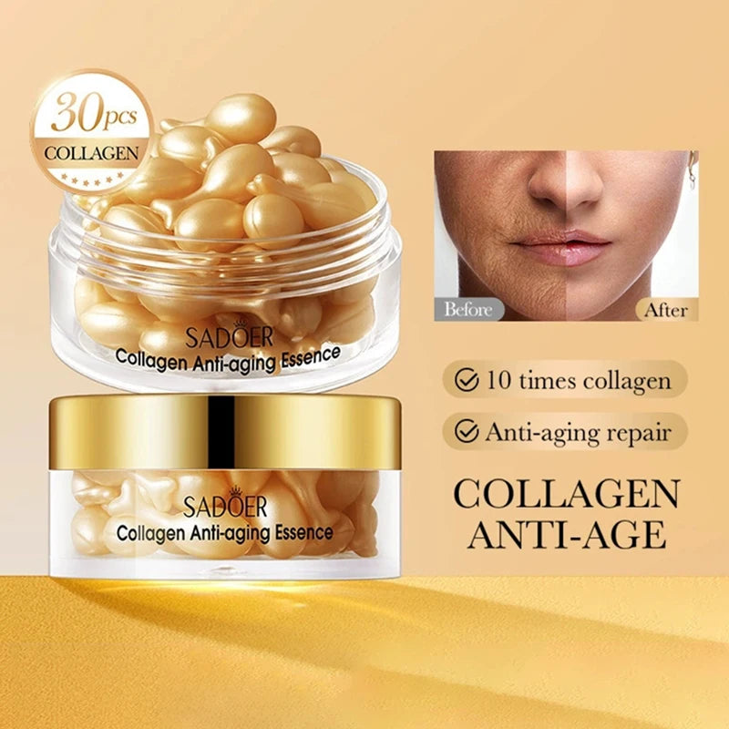 30pcs SADOER Anti Wrinkle Collagen Face Serum Capsule Facial Moisturizing