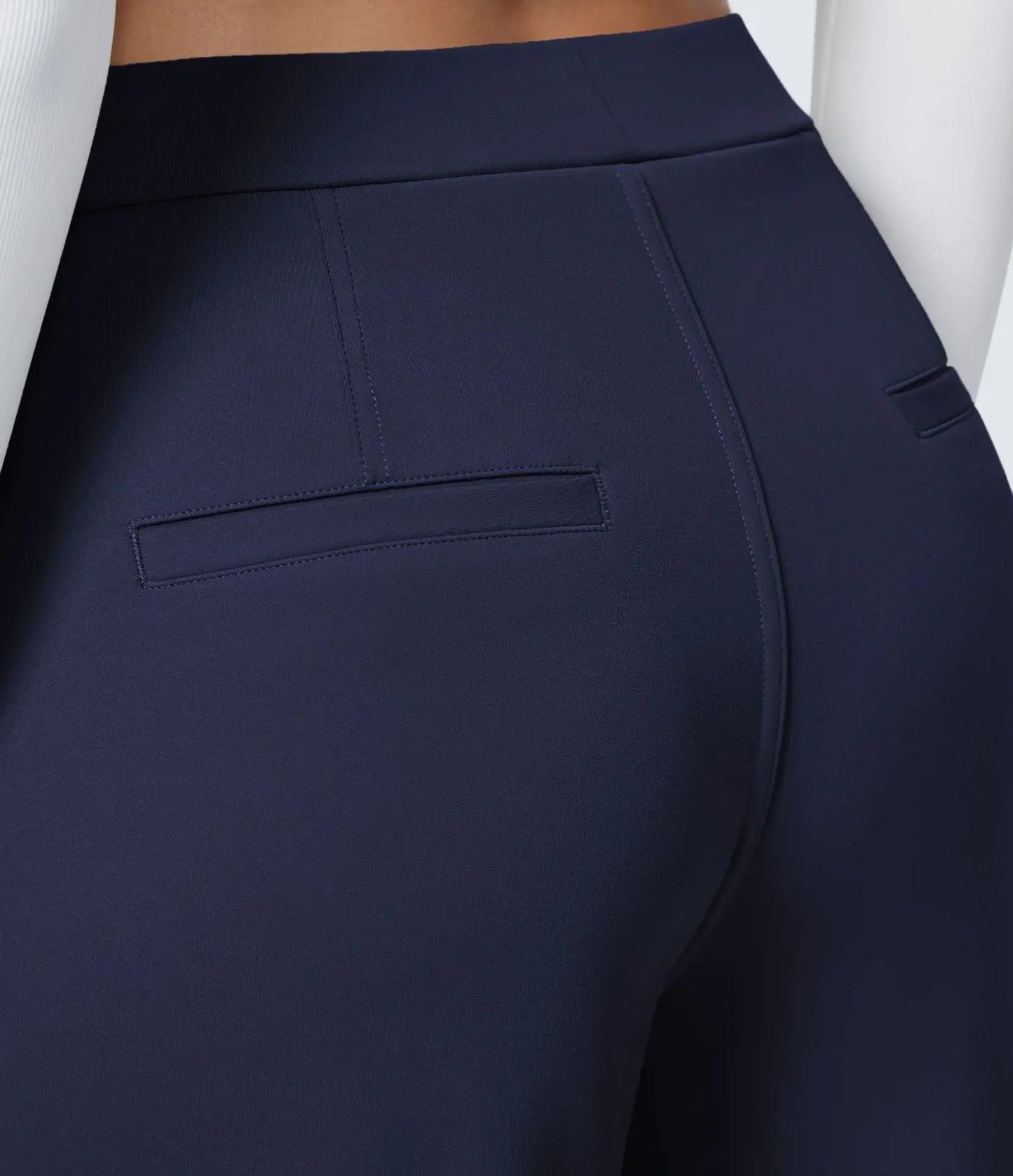 Flex High Waisted Work Pants Plicated Side Pockets Straight Leg