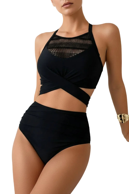 Sexy Black Mesh Patchwork Bikini Set 2026