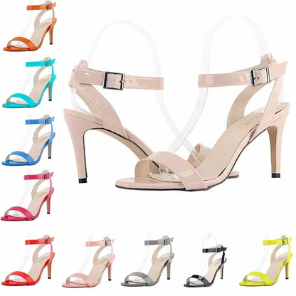 5) Women Sandals Pumps Summer Sexy Open Toe Ankle Strap 9cm Mid High Heels Ladies Buckle Stilettos Thin Heel Party Wedding Shoes