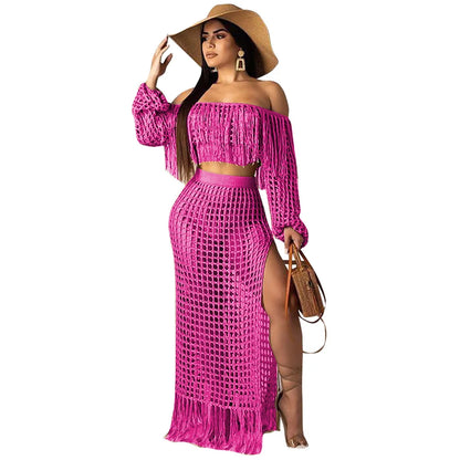 Skirt 2 Piece Set Women Beach Long Skirts Suit Top